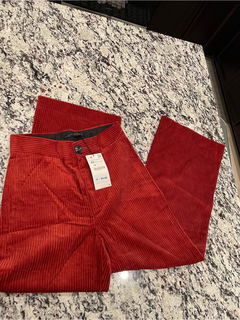 Zara Men's Red Corduroy Pants - Wide Rib Straight Leg